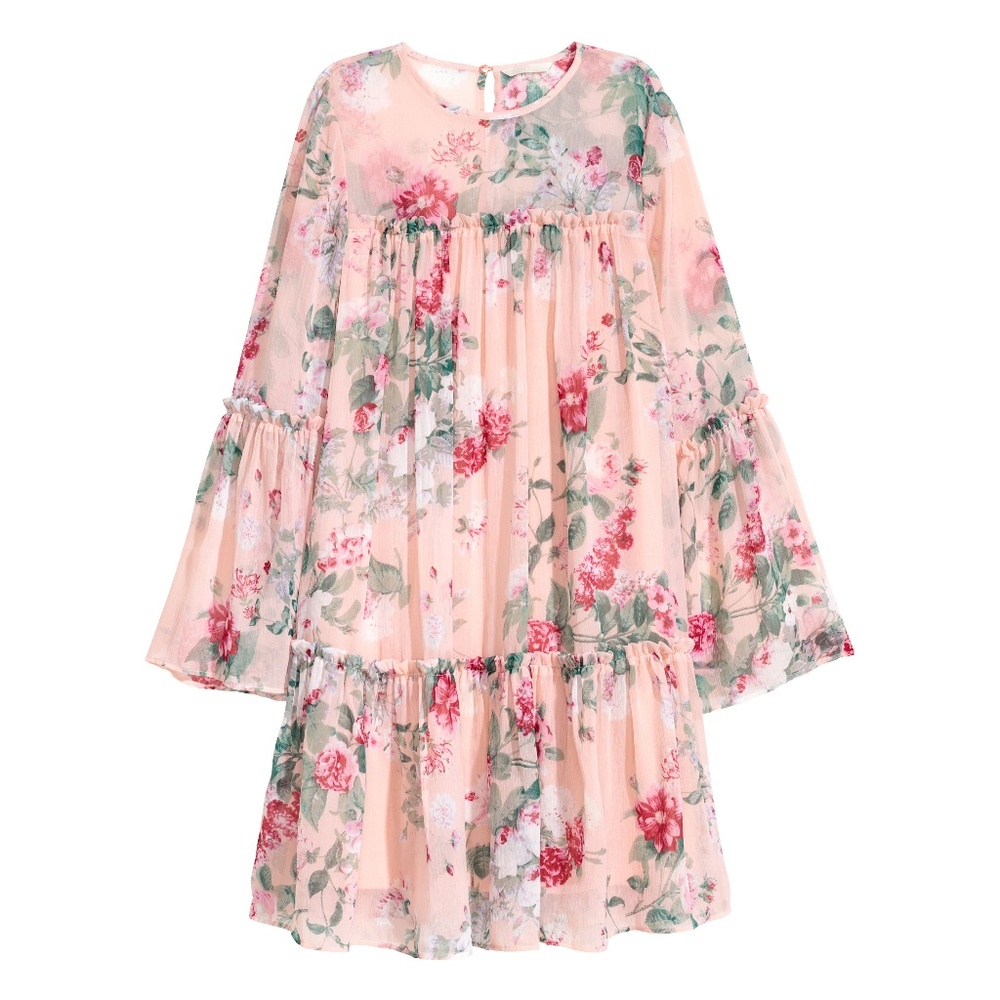 Light Pink Floral Chiffon Dress EUC